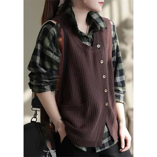 Round Neck Vest Women's Loose Solid Color Cardigan Sleeveless Knitted Vest4