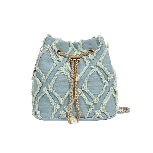 Mini sac seau denim matelassé femme sacoche bandoulière à glands rétro