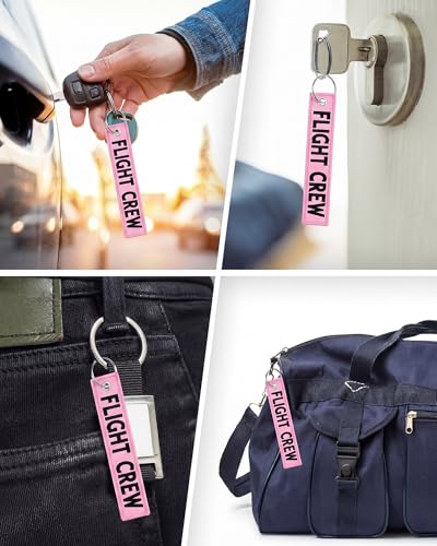 Image of Junkin 12 Pcs Flight Crew Keychain Airplane Aviation Keychain Flight Crew Luggage Tags Embroidered Key Ring
