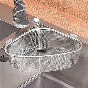 SKDBPM Stainless Steel Triangle Sink Strainer Basket, Corner Drain Filter Rack with Anti-Slip Design, 15.5 x 21.5 x 7.5 cm-image-4