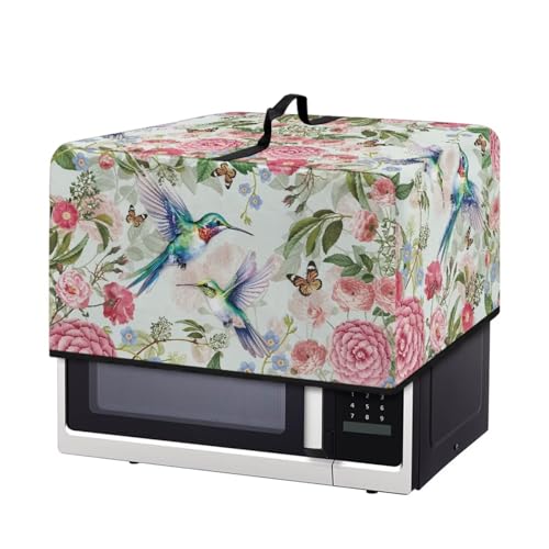 Image of Convection Oven Dustproof Cover, Washable Microwave Oven Cover Small Appliance Accessories for Kitchen Countertop, L, Retro Hummingbird Butterfly Camellia Flower