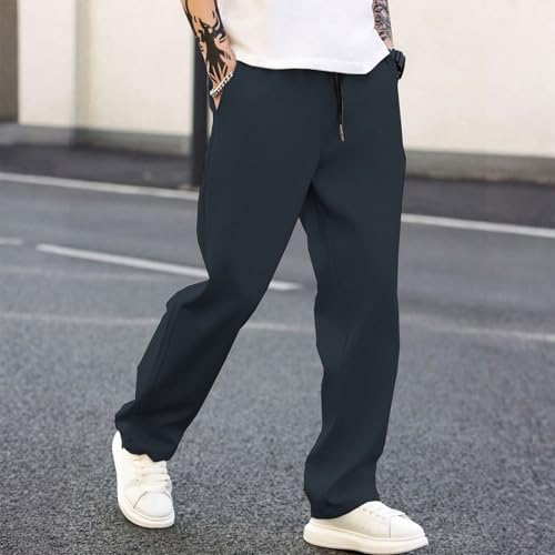 Baggy Sweatpants Men's Wide Leg Fleece Lined Baggy Straight Leg Lounge Pants Fall Outfits Athletic Joggers with Pockets2