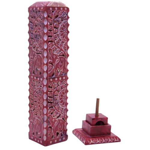 Kc Kullicraft Handmade Marble Soapstone Incense Stick Burner | Candle Stick Holder | Tea Light Burner - Flower And Elephant Carving Decorative Home And Kitchen Decor (3 X 3 X 11 Inches) #TOP2