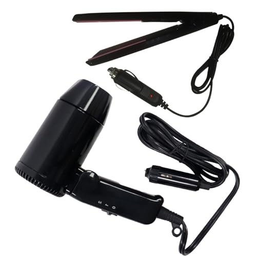 MACHSWON 12V Portable Car Hot Cold Folding Travel Black with Foldable Handle Ideal Hair Straightener and Hair Dryer Kit - Image 3