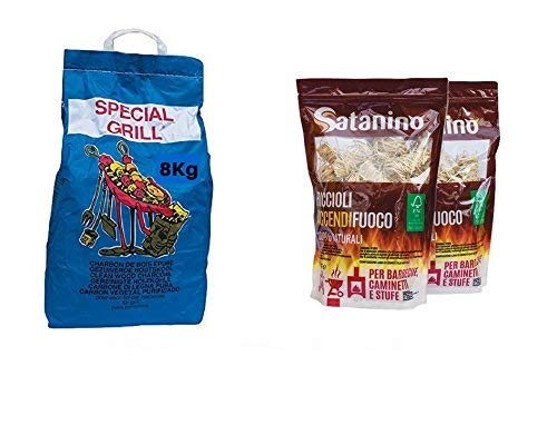 YesEatIs Kit Barbecue 8 Kg Carbobois Charcoal + 600 gr Firelighter shavings Satanino 100% Natural