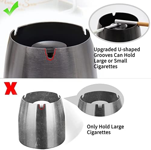 Prounion Stainless Steel Ashtray with Lid, Outdoor Indoor Large XL Ashtray with Lid Smell Proof, Windproof Outside Inside Big Ashtrays for Cigarettes, Metal Ash Trays Holder for Smokers, Black