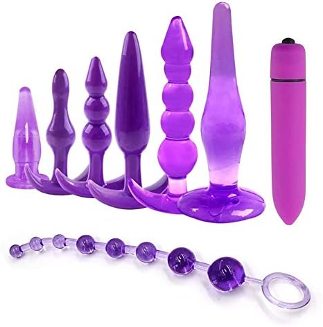 SGwen Beginner Anales Trainer Kits 8Pcs/Set Silicone Comfortable Small Training Expander Purple Insert Toys with T-bar Base
