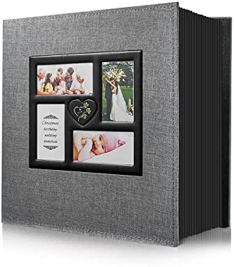 Hongxing Fabric Frame Cover Photo Album 4x6 600 Pockets Photos, Linen Cover, Extra Large Capacity Family Wedding Picture Albums Holds 600 Horizontal and Vertical Photos  (600Pockets, Grey), HX-2