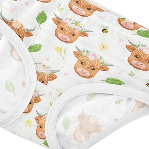 Cute Highland Cow Ox Bee Flowers Floral Toddler Girls's Underwear 2T 23021904