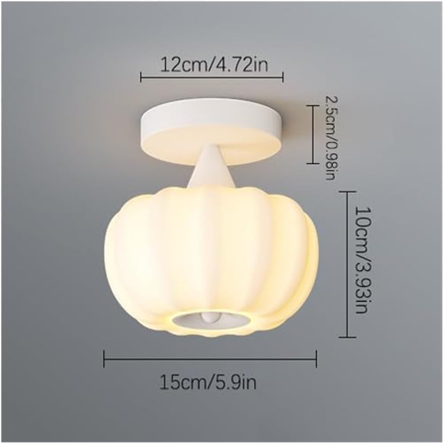 Cream White Ceiling Light, LED 9W 3-Color Dimming Pumpkin Style Flush Mount Ceiling Lamp, with Ribbed Acrylic Shade,Lighting Fixture for Bedroom, Hallway