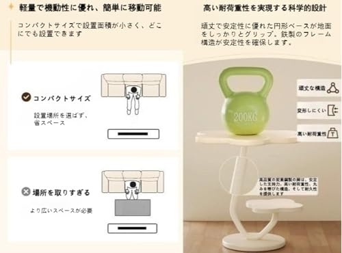 [Heuitgs] 小型のリビングルームテーブル、コンパクトなサイドテーブル、家庭用プランターテーブル、小型アパートのソファ/ベッドサイドテーブル、3段収納デザイン、クリーム色の装飾コーヒーテーブル、安定性のための幅広ベース、省スペース、ホームデコレーションのアクセント、移動が簡単、丸みを帯びたエッジ。 (ホワイト) [5]