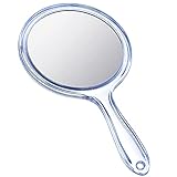 Jetec Double Sided Handheld Mirror - 1X/ 2X Magnifying Mirror with Handle - Rounded Shape Makeup Mirror (Blue)