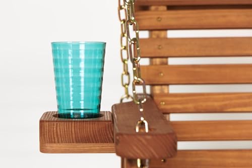Image of Amish Casual Heavy Duty 700 Lb Capacity Porch Swing with Cup Holders (5 Foot, Cedar Stain) - Wooden Outdoor Roll Back Swing with Hanging Chains - Amish Made in the USA