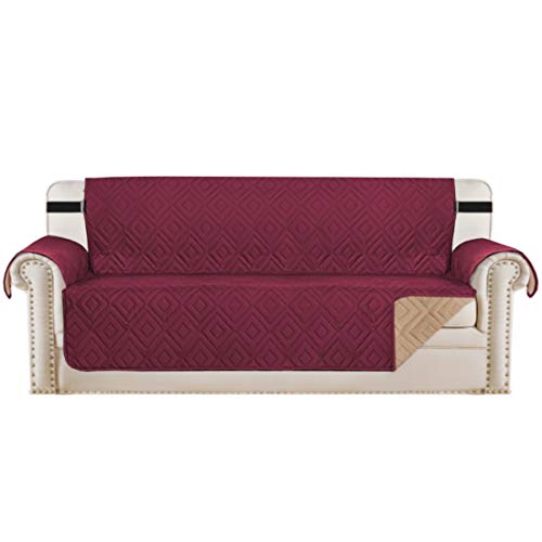 H.VERSAILTEX Reversible Sofa Slipcover Furniture Protector Water Resistant 2 Inch Wide Elastic Straps Sofa Cover Couch Covers Pets Kids Fit Sitting Width Up to 66