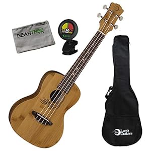 Luna BAMBOO Exotic Bamboo Concert Ukulele Bundle w/Gig Bag, Tuner, and Cloth