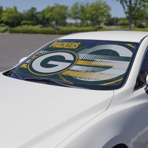 Image of Fanmats NFL Windshield Sun Auto Shade, Sun Shield Sun Visor Accordion tri-fold for Storage 59 inch x 29.5 inch, Colorful Team Design