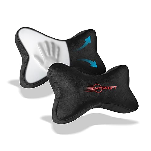 Image of Neodrift 'NeckBone' - Neck Rest Cushion Orthopedic Velvet Memory Foam Pillow for Neck, Head, Shoulder Support - Pain Relief for Car, Set of 2 (Colour-Black+Red)