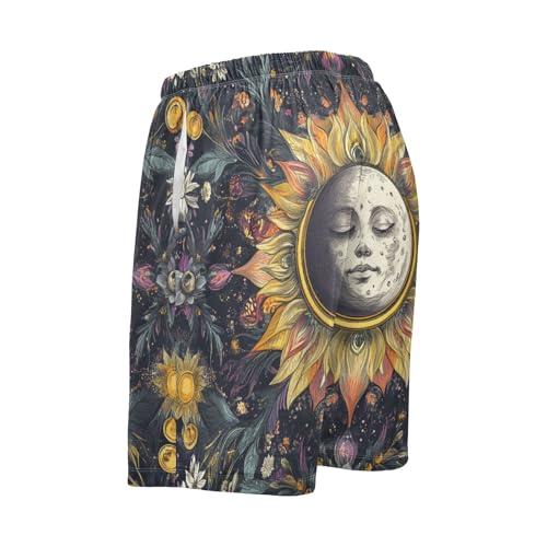 Men's Short Pajama Bottoms Moon Lunar Floral Leaves Home Casual Sleep Pants2