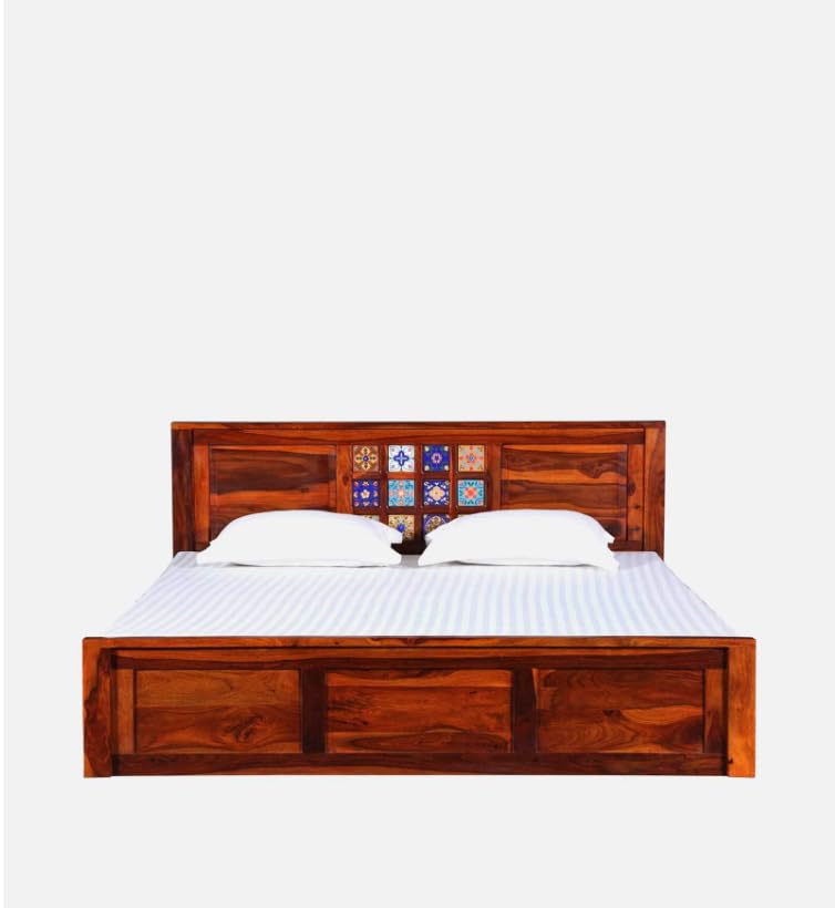 Image of Solid Sheesham Wood Bed Wooden Dreamy Nights Bed for Bedroom and Home Furniture | (Storage Bed -3)
