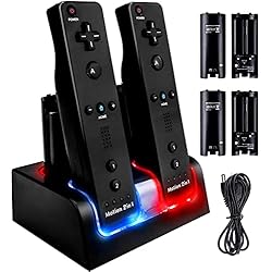 Cargador Baterias Wii Precio TechKen Wii Controller Charger, Estación de Carga para 2 Mandos de Wii y 2 Akkus Wii Wiimote Charging Station con 4 Baterías de 2800MAH (Black)