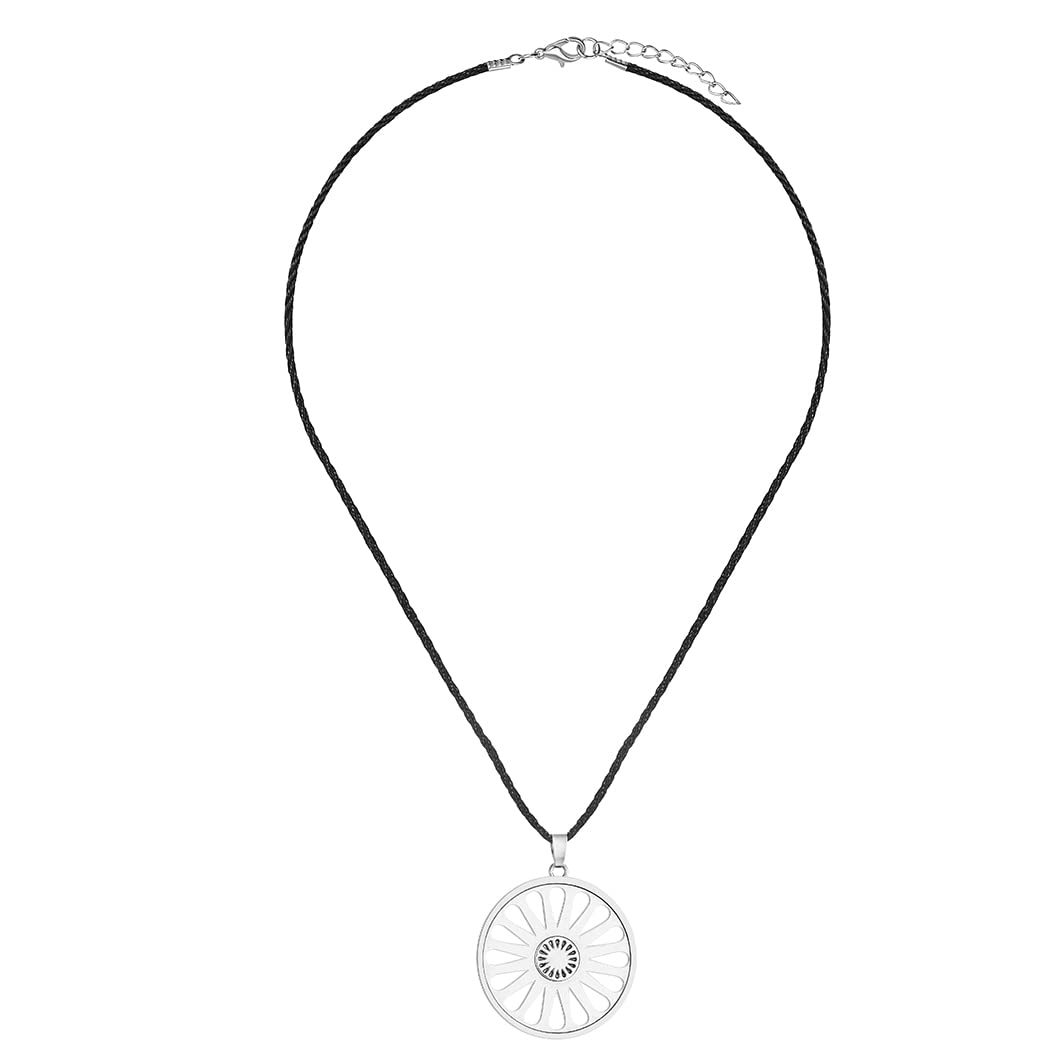 LUTAKU Collar con colgante de rueda de chakra romaní para hombres y niños, gitanos, gitanos, cadena de cuero, amuleto de símbolo indio Ashoka