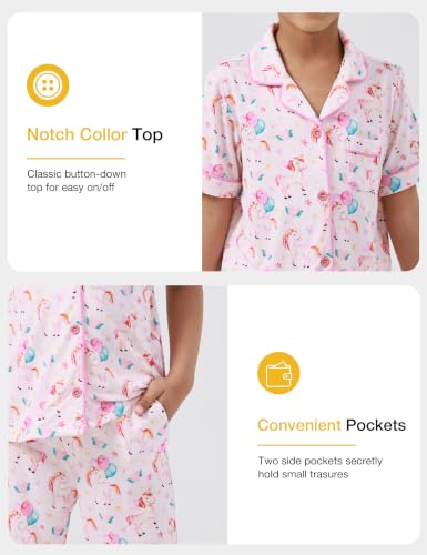 Image of Bamboo Viscose Girls' Sleepwear Short Sleeve Button Down 2-Piece Girls' Pajama Sets