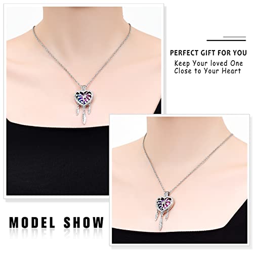 shajwo Dream Catcher Urn Necklace Heart Cremation Jewelry for Ashes for Women Men Angel Wing Flower Memorial Hollow Pendant2