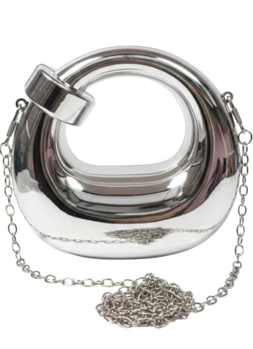 Image of Crystal Embellished Evening Clutch Bag with Curved Handle, Rose Gold Metallic Finish, Detachable Chain Strap, Mini Size