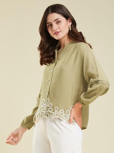 Image of J TURRITOPSIS Women's Rayon Stylish Embroidered Shirt