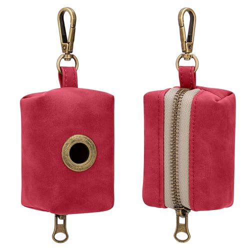 Image of Didog Dog Poop Bag Holder for Leash, Stylish PU Leather, Red
