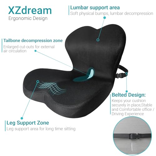 Image of Memory Foam Seat Cushion,Office Chair Cushion with Lumbar Support for Back Pressure Relief, Car Seat Cushion with Adjustable Strap,Sciatica Pad Cushions for Car,Truck, Desk,Gaming Chair