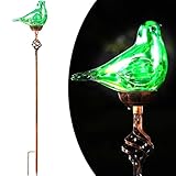Naboher Dekorative Solarleuchten für den Außenbereich, solarbetrieben, Vogelpfahllichter, mundgeblasenes Glas, dekorative Gartenwegeleuchten für den Außenbereich, wasserdichte Glaspfähle (grün)