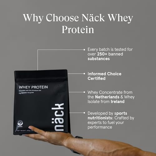 Image of Nack Whey Protein Chocolate 840G | Whey Isolate & Concentrate Blend I Sourced From Europe | 21G Protein | 10.3G Eaa | Developed By Sport Nutritionists | Informed Choice Certified | Chocolate With Pink Himalayan Salt | Pack of 2