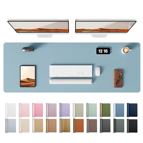 YSAGi Leather Desk Protector, Office Mat, Large Mouse Mat, Non-Slip PU Leather Blotter, Laptop Pad, Waterproof Writing Pad for Office and Home (Ice Blue, 47" x 17")