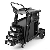 VEVOR Carrello per Saldatura 2 Ripiani con 4 Cassetti per Trasporto Saldatrice con Ruote Carico Massimo 100-120 kg Carrello per Attrezzatura di Saldatura con 2 Portabombole di Gas Catene di Sicurezza