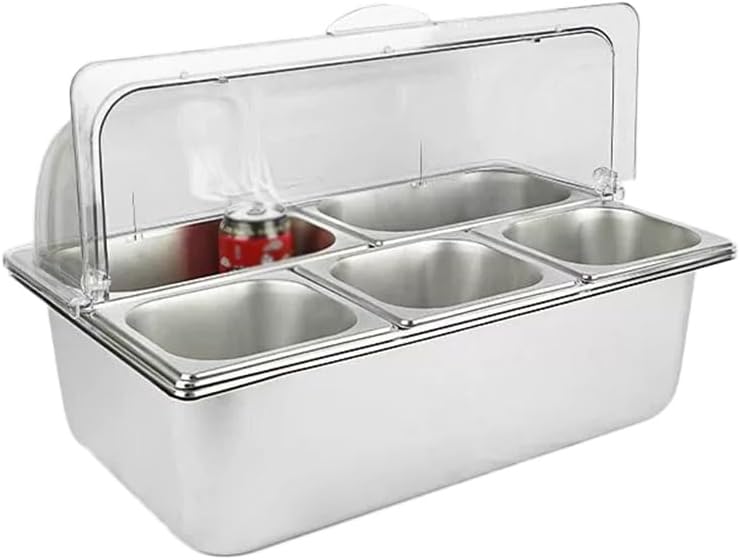 Countertop Food Serving Display Container, Buffet Condiment Dispenser Display Rack with Clear Lid Freezer Boxes for Restaurant Hotel Kitchen Party(Silver-A,E)