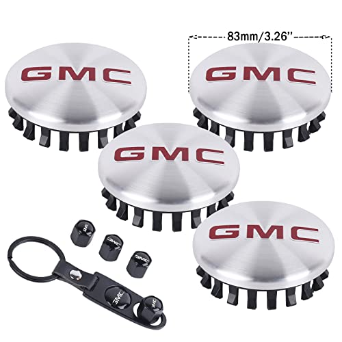 9PCS Set Silver Car Wheel Center Hub Cap Cover Compatible for GMC Sierra Yukon Denali - 83mm   3.26 inch (Red Logo)