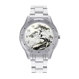 BVKWNTSA Elegante orologio da polso da uomo con cinturino in acciaio e pino sul pendio della montagna - Elegante orologio da polso analogico al quarzo, leggero e confortevole