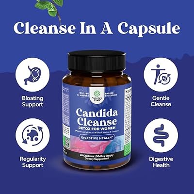 Natures Craft Candida Cleanse Body Detox for Women - Anti Overgrowth Gut Detox for Women with Caprylic Acid Black Walnut Wormwood and Oregano - Full Body Cleanse with Pre and Probiotics - 60 Count
