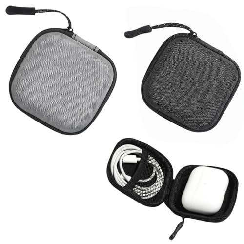 2 Pcs EVA Headphone Hard Case Protection Bags,Multi-functional Headphone Storage Portable Cases, Portable Zip Shell Carrying Earbud Storage Pouches for Wired Headset (Black,Grey)