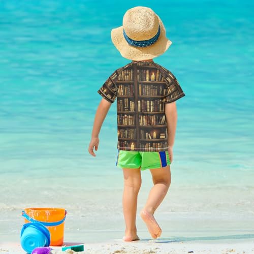 Boys Short Sleeve T-Shirts Vintage Library Book Rashguard Kids Swim Shirts Sun UPF 50+ Multicoloured 5