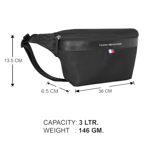 Image of Tommy Hilfiger Greenbelt Unisex Waist Pouch - Black | Adjustable Waist Strap & Branded Pullers All Over with Net Pockets Inside | 1 Compartment | 3 L Capacity | Water Resistant