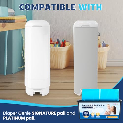 Image of Diaper Pail Refill Bags 30 Bags Per Refill,Compatible with Genie Easy Roll Signature Diaper Pails Holds Up to 4230 Newborn Diapers Talc Powder Scent 7 Layer Odor Barrier,Scented,3PACK (90 Bags)