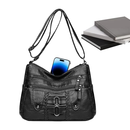 Sac à bandoulière femme noir avec sangle réglable et plusieurs poches