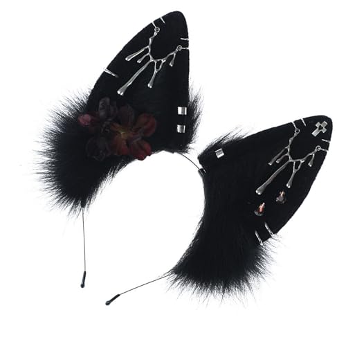 Serre-tête en peluche oreilles d'animal noir pour déguisement cosplay