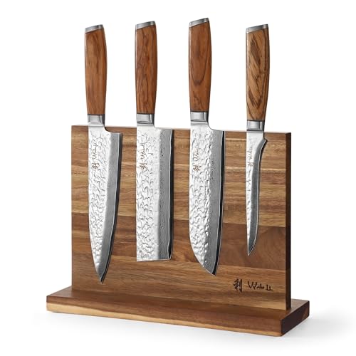 Wakoli Damascus Knife Block Set – 4-Piece Professional Kitchen Knives