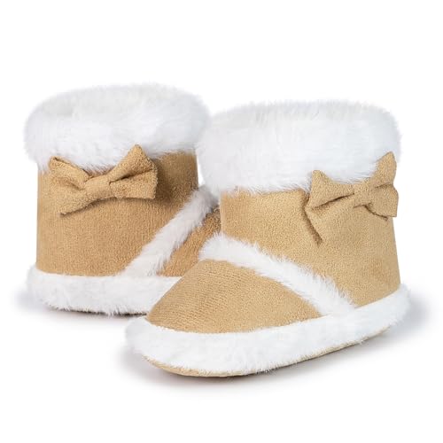 HsdsBebe Baby Boys Girls Snow Boots Premium Button Non Slip Soft Sole Toddler First Walker Winter Warm Crib Shoes(HM0229 khaki,2)