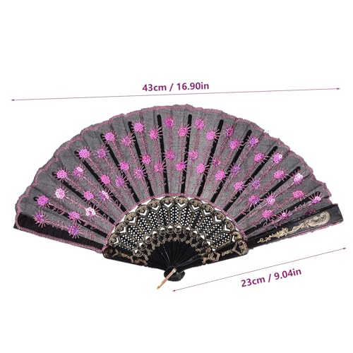 Holibanna Leque Dobrável De Lantejoulas Bordadas Ventiladores Dobráveis De Tecido Leque De Mão Para