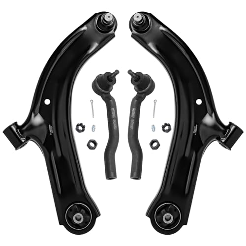 Image of Detroit Axle - 4pc Front End Control Arms Kit for 09-14 Nissan Cube, 07-12 Versa, 2 Lower Control Arms w /Ball Joint 2 Outer Tie Rods 2009 2010 2011 2012 Replacement