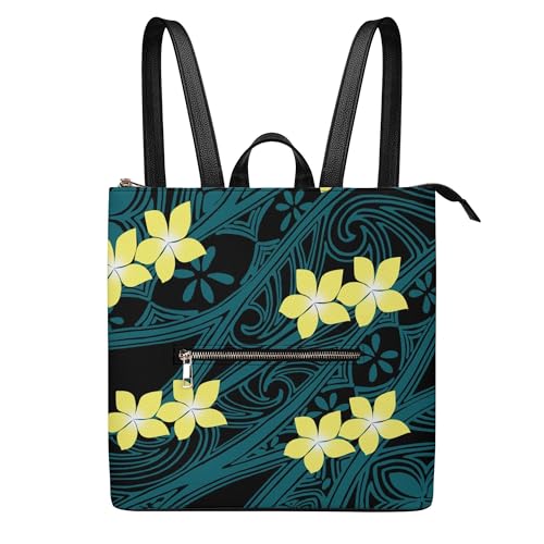 Customizable Polynesian Chic Pu Backpack Ladies Slim Zip Pocket Tribal Print Lightweight Daily Commute